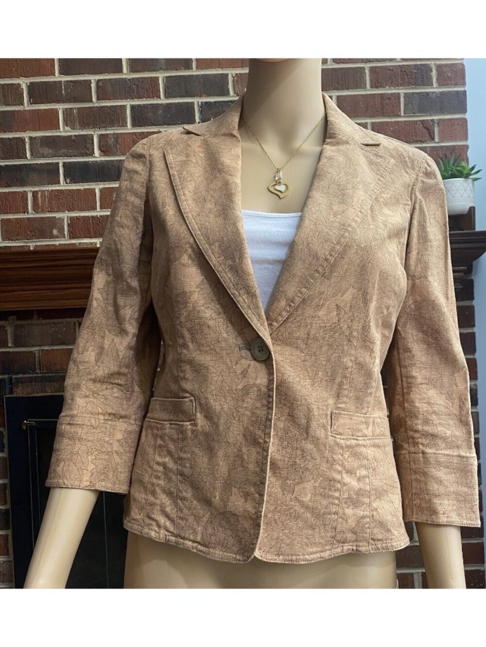 Eddie Bauer Authentic Jacket Blazer Women's Size S Brown floral pattern,Linen